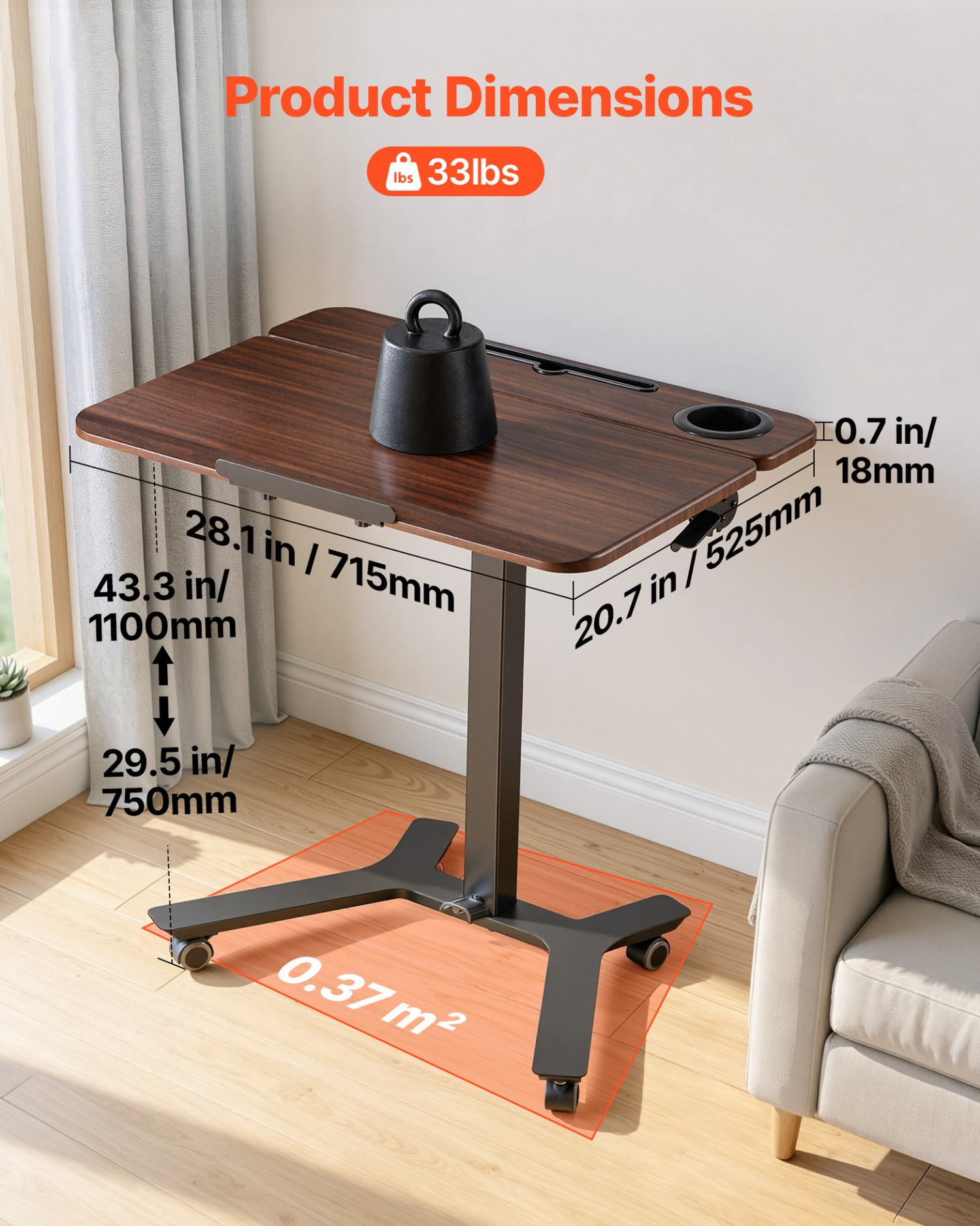 Start2Finish VEVOR standing desk with adjustable height, tilting desktop, pneumatic lift, and foot pedal for home or office use.