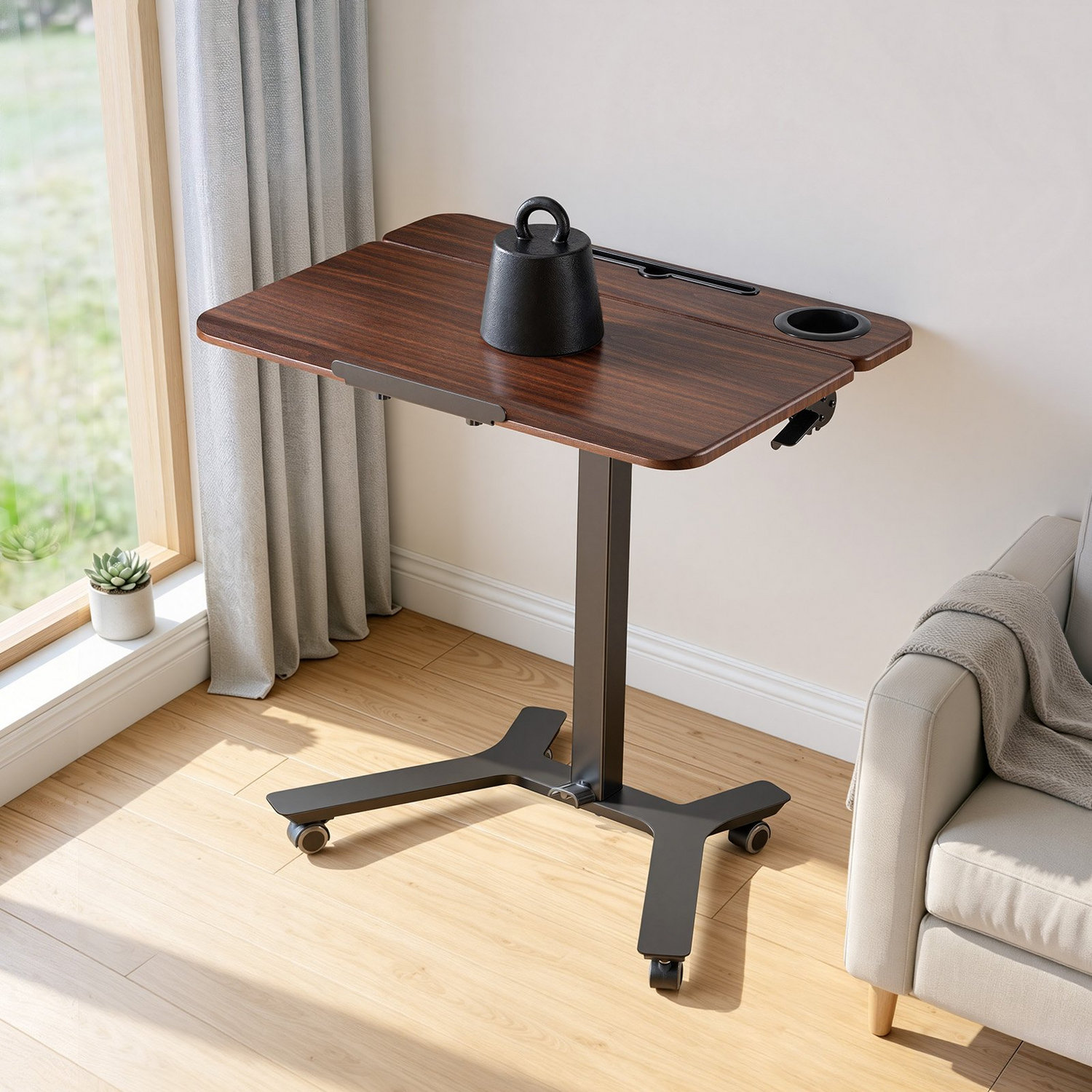 Start2Finish VEVOR standing desk with adjustable height, tilting desktop, pneumatic lift, and mobile design for home or office use.