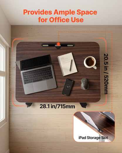 Start2Finish VEVOR standing desk with adjustable height, casters, hook, and foot pedal pneumatic lift for home office workstation.