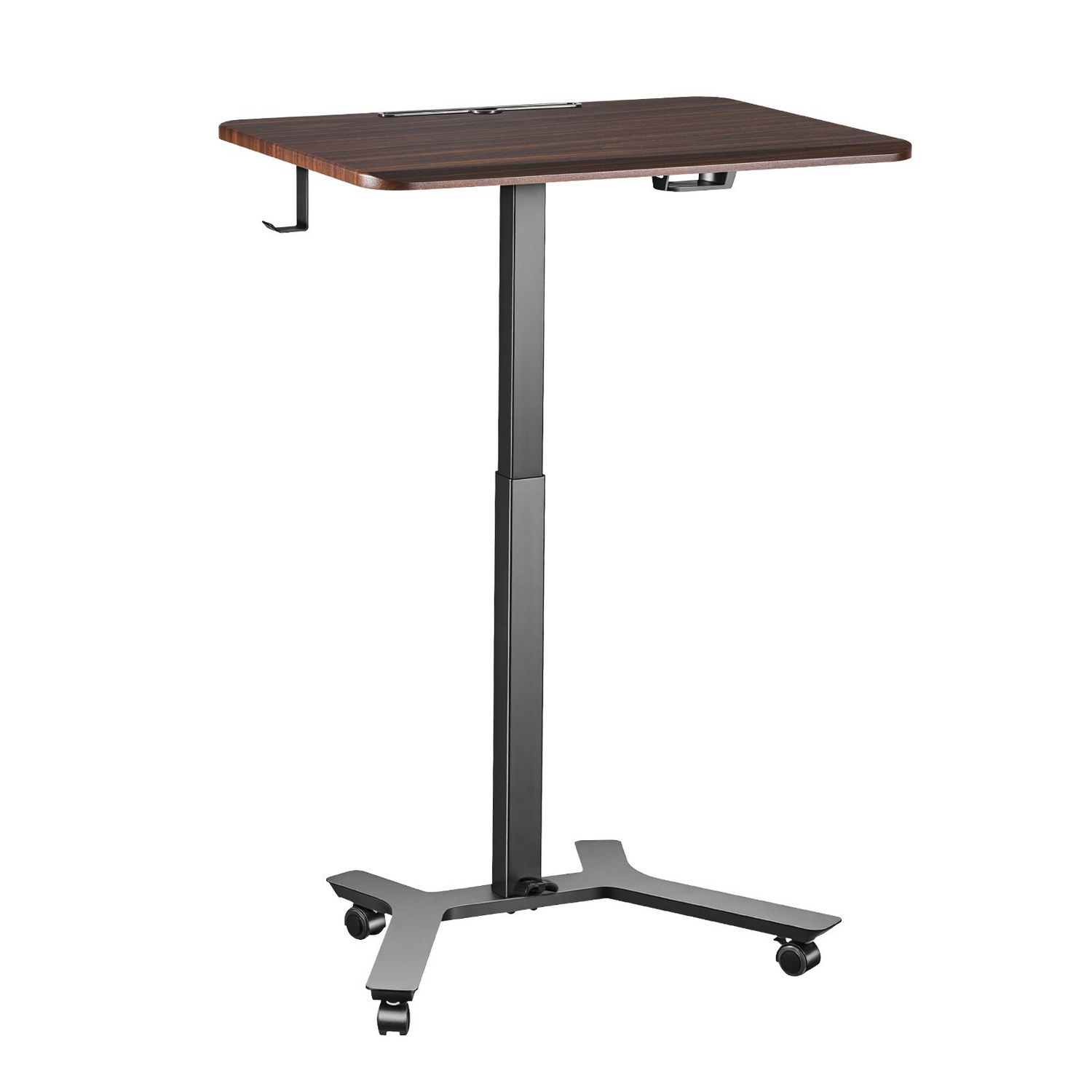 Start2Finish VEVOR standing desk with adjustable height, casters, foot pedal lift, small computer workstation with hook.