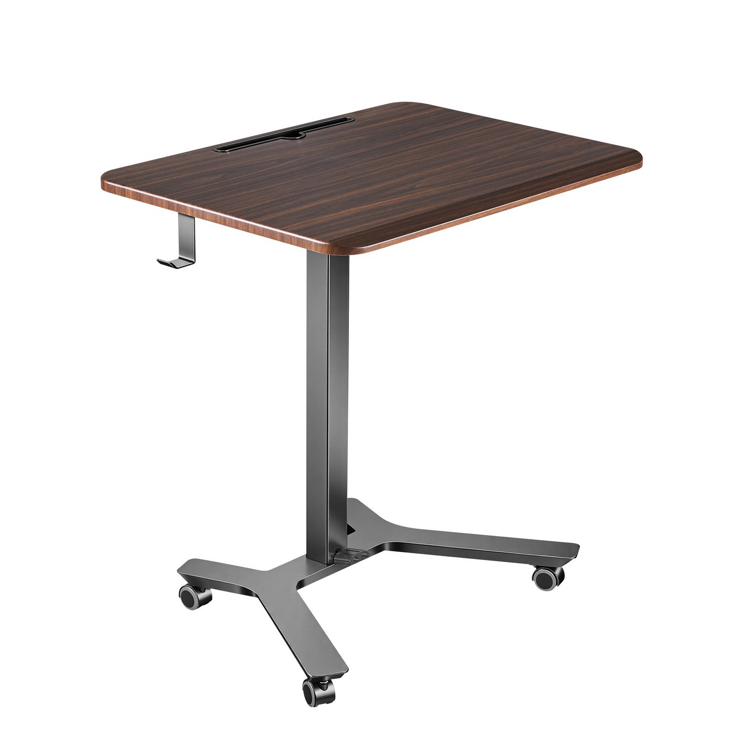 Start2Finish VEVOR standing desk with adjustable height, casters, foot pedal, and storage hook for home office use.