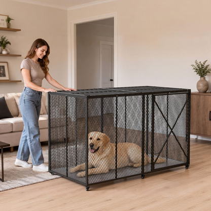 Start2Finish VEVOR 64-inch heavy-duty steel dog crate with double doors, lockable wheels, ideal for large, high-anxiety breeds.