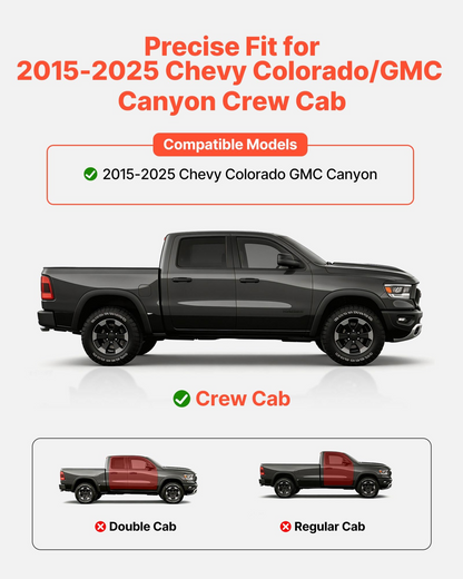 Start2Finish VEVOR black carbon steel running boards for Chevy Colorado and GMC Canyon, 3-inch side steps with non-slip surface