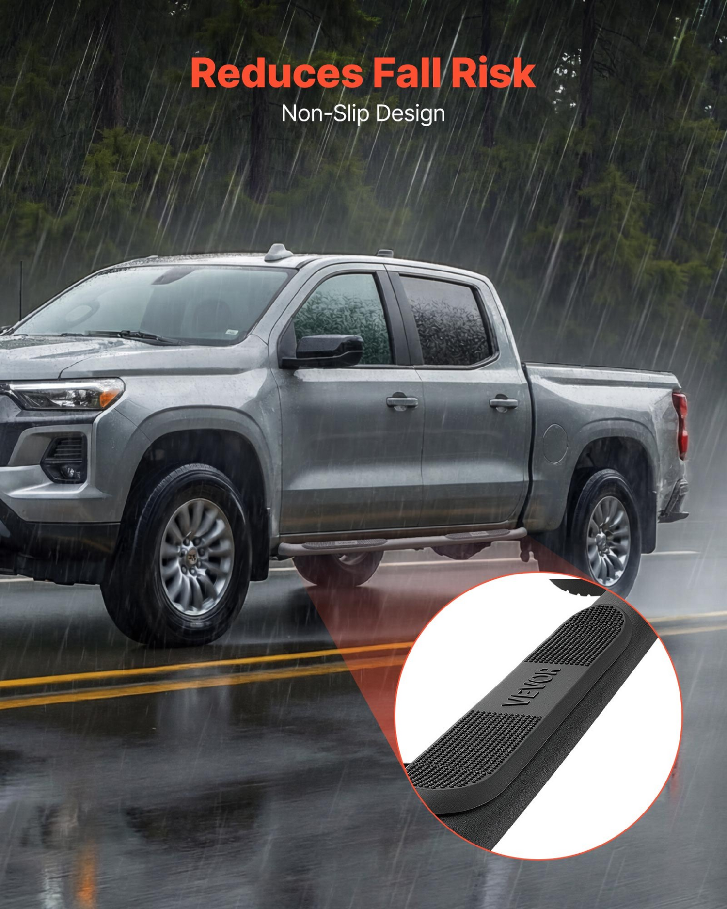 Start2Finish VEVOR black steel running boards for 2015-2025 Chevy Colorado and GMC Canyon crew cab, non-slip, rustproof, 3-inch side steps