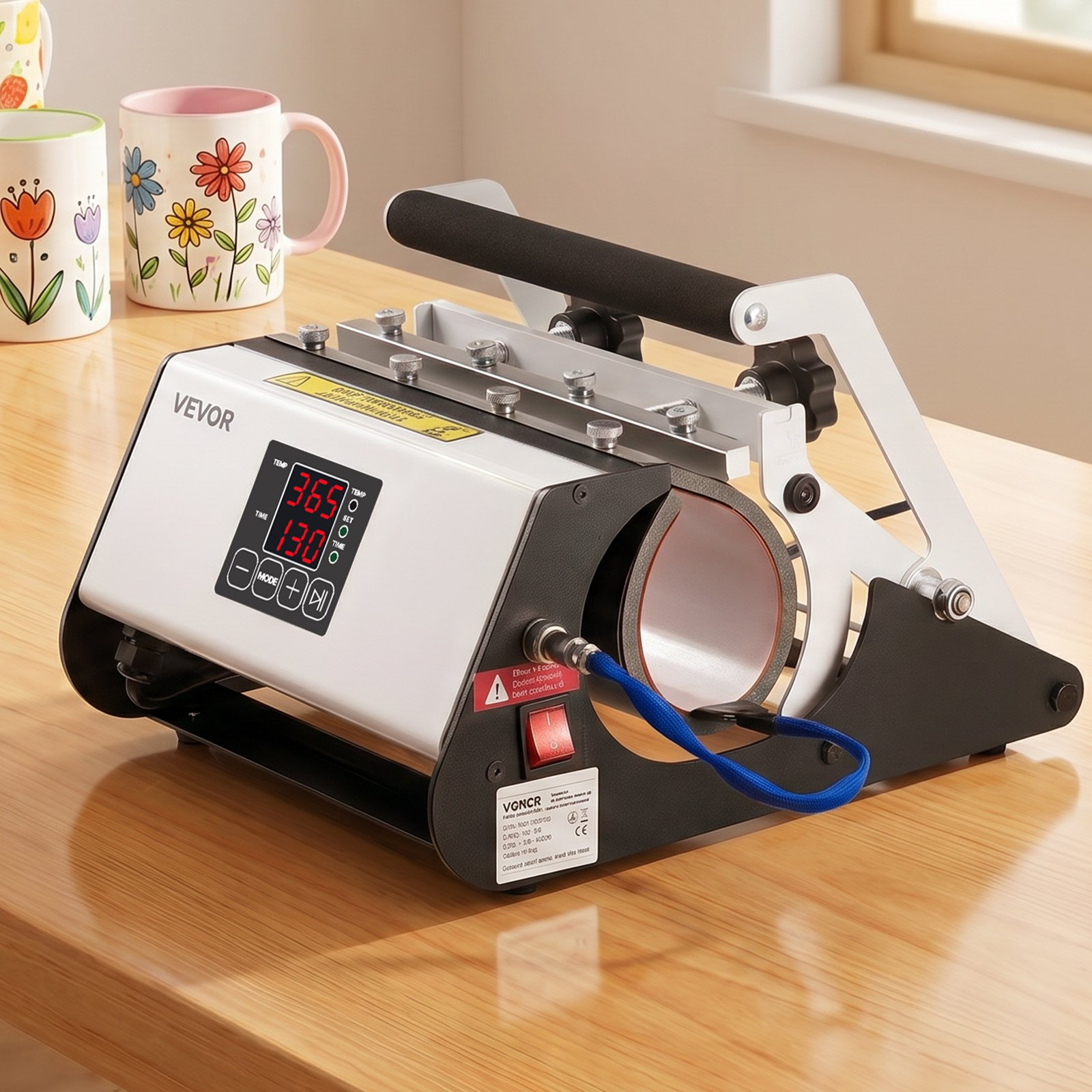 Start2Finish VEVOR tumbler heat press machine for 30 oz and 40 oz mugs, with gloves, tape, and easy temperature controls.