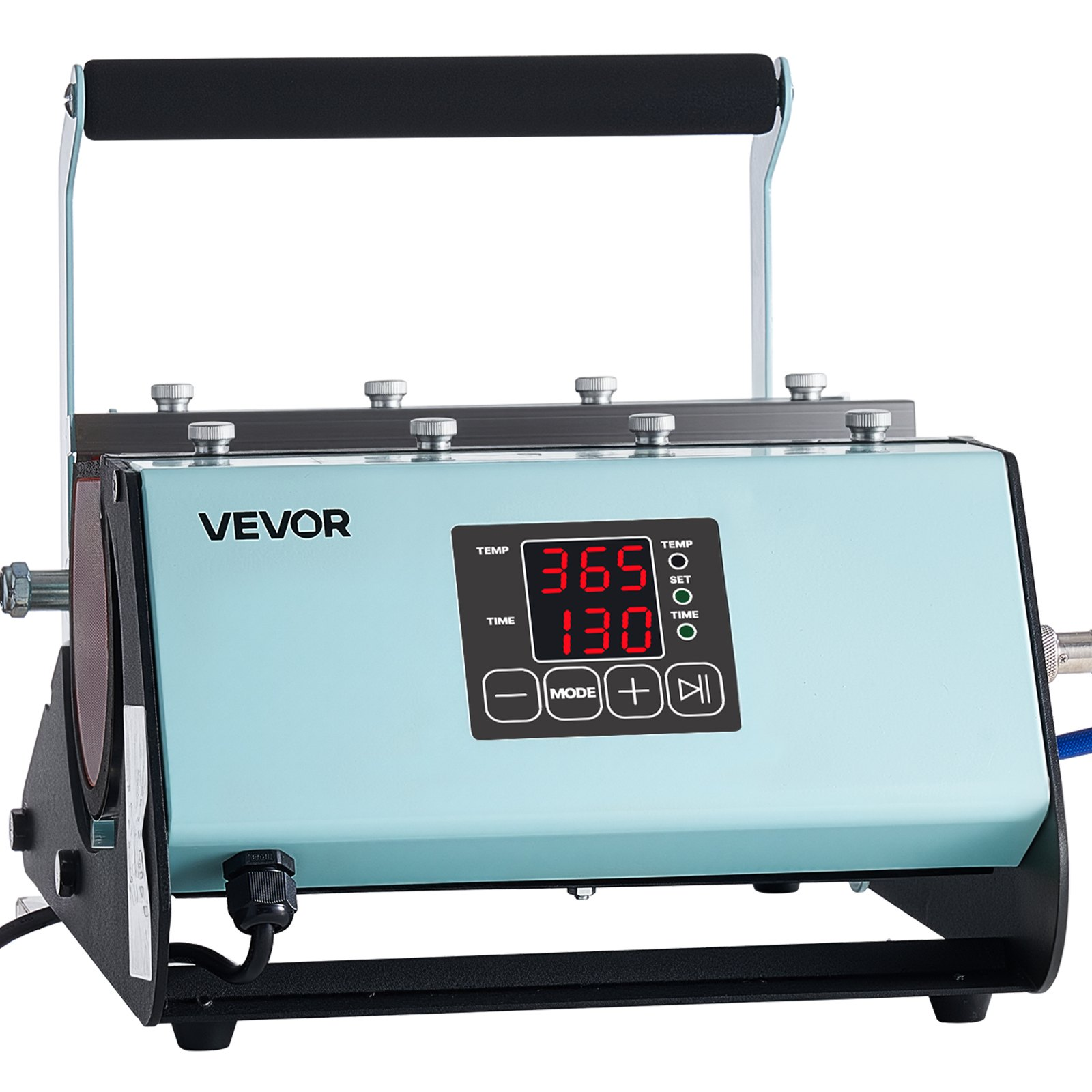 Start2Finish VEVOR tumbler heat press machine for sublimation, with black and green finish, showcasing mug and tumbler heating process.