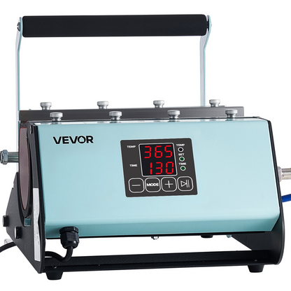 Start2Finish VEVOR tumbler heat press machine for sublimation, with black and green finish, showcasing mug and tumbler heating process.