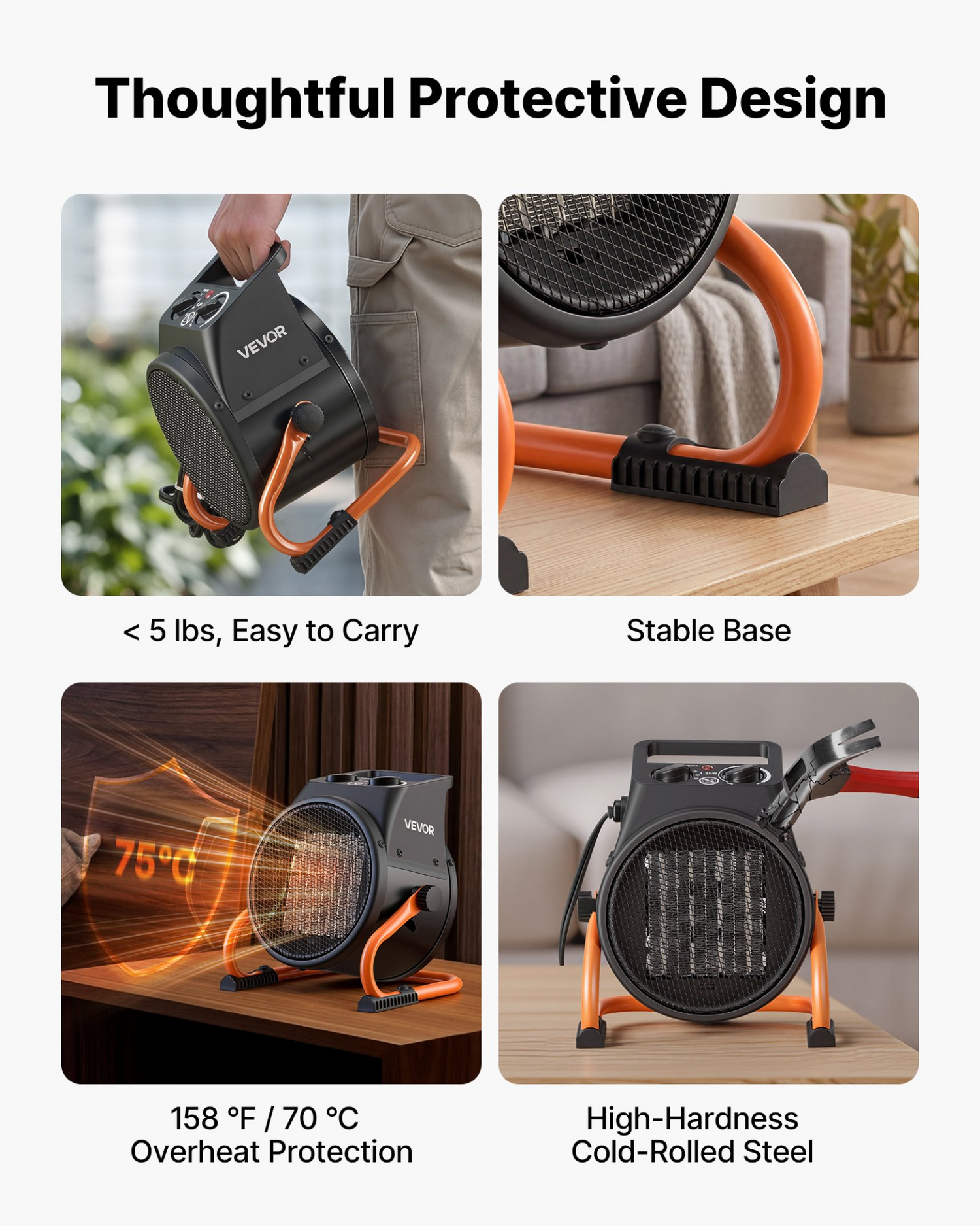 Start2Finish VEVOR 1500W greenhouse heater with thermostat, fan, adjustable angle, and overheat protection for grow tents and home use.