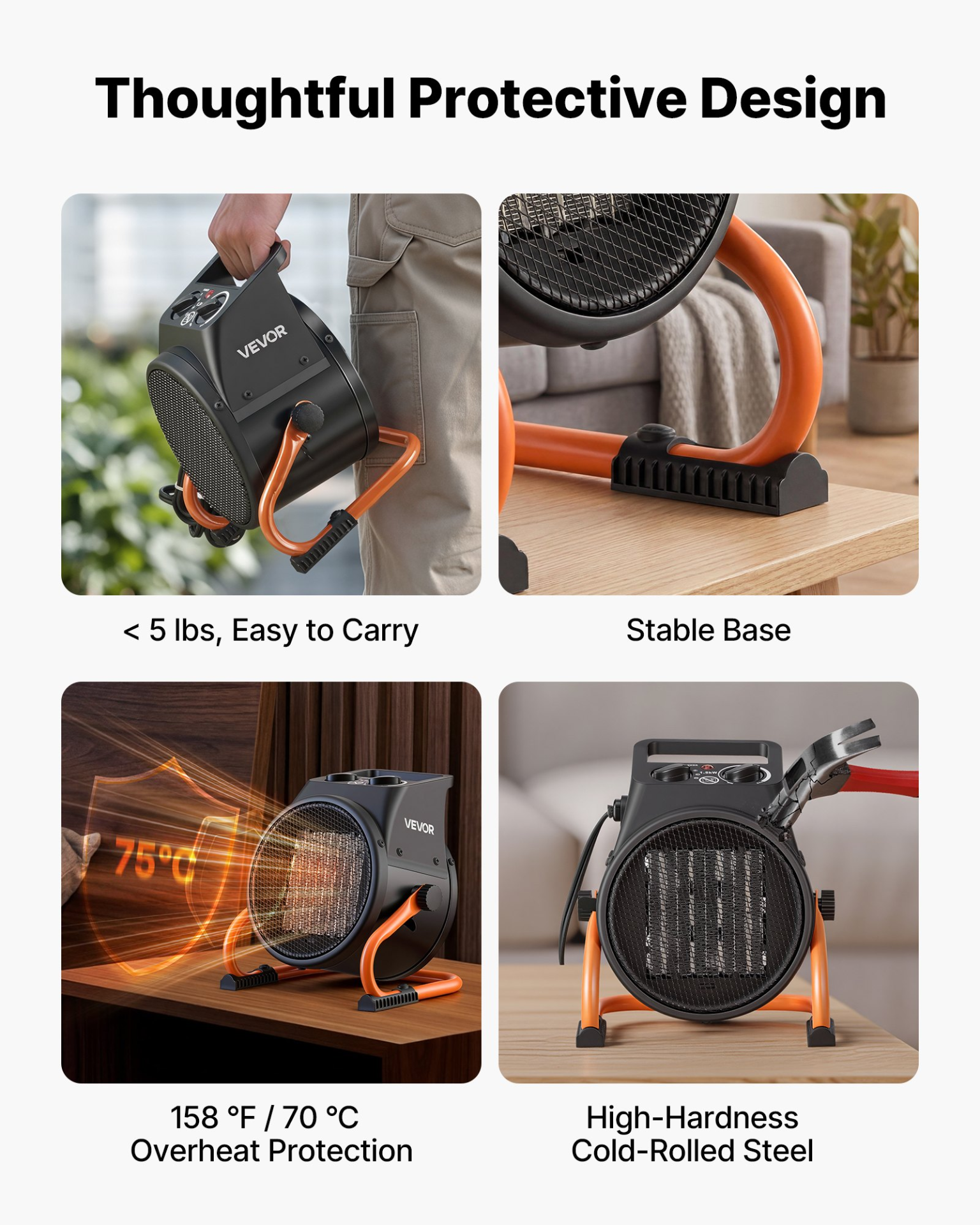 Start2Finish VEVOR 1500W greenhouse heater with thermostat, fan, adjustable angle, and overheat protection for grow tents and home use.