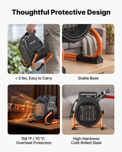Start2Finish VEVOR 1500W greenhouse heater with thermostat, fan, adjustable angle, and overheat protection for grow tents and home use.