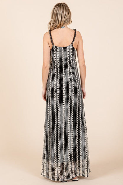 Jade Icarus GeeGee plus size striped maxi cami dress with scoop neck, beaded straps, and a flowy silhouette.