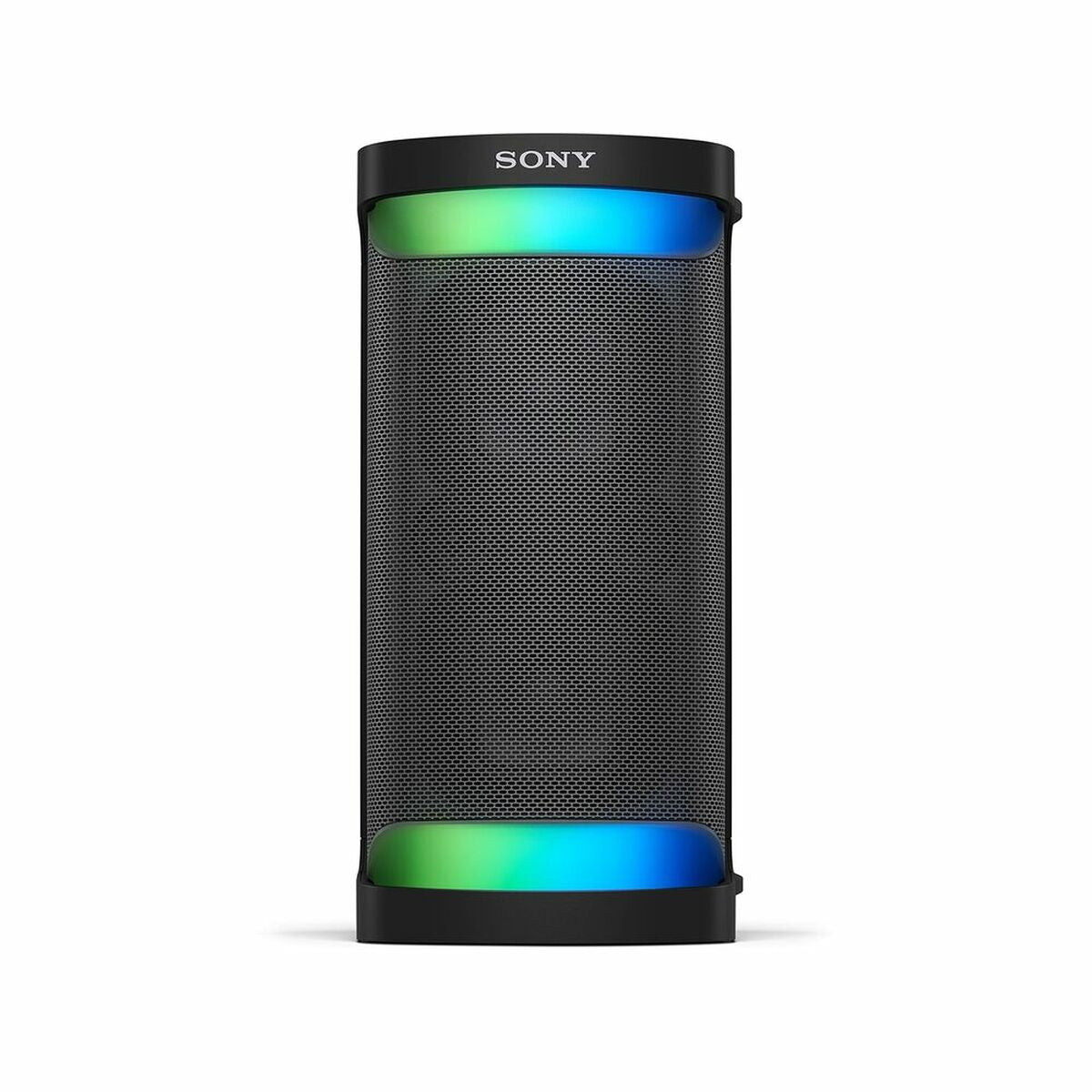 Sony SRSXP500B.CEL portable speaker in black with rugged design and control buttons, suitable for outdoor use.
