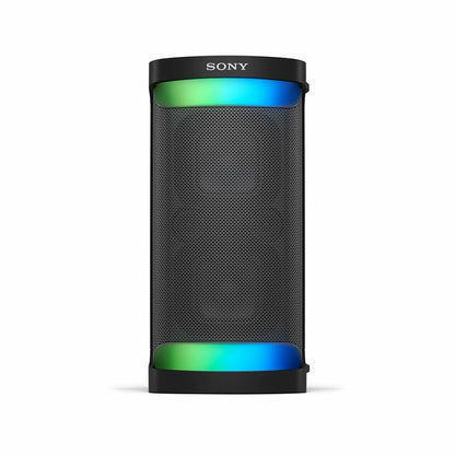 Sony SRSXP500B.CEL portable speaker in black with rugged design and control buttons, suitable for outdoor use.