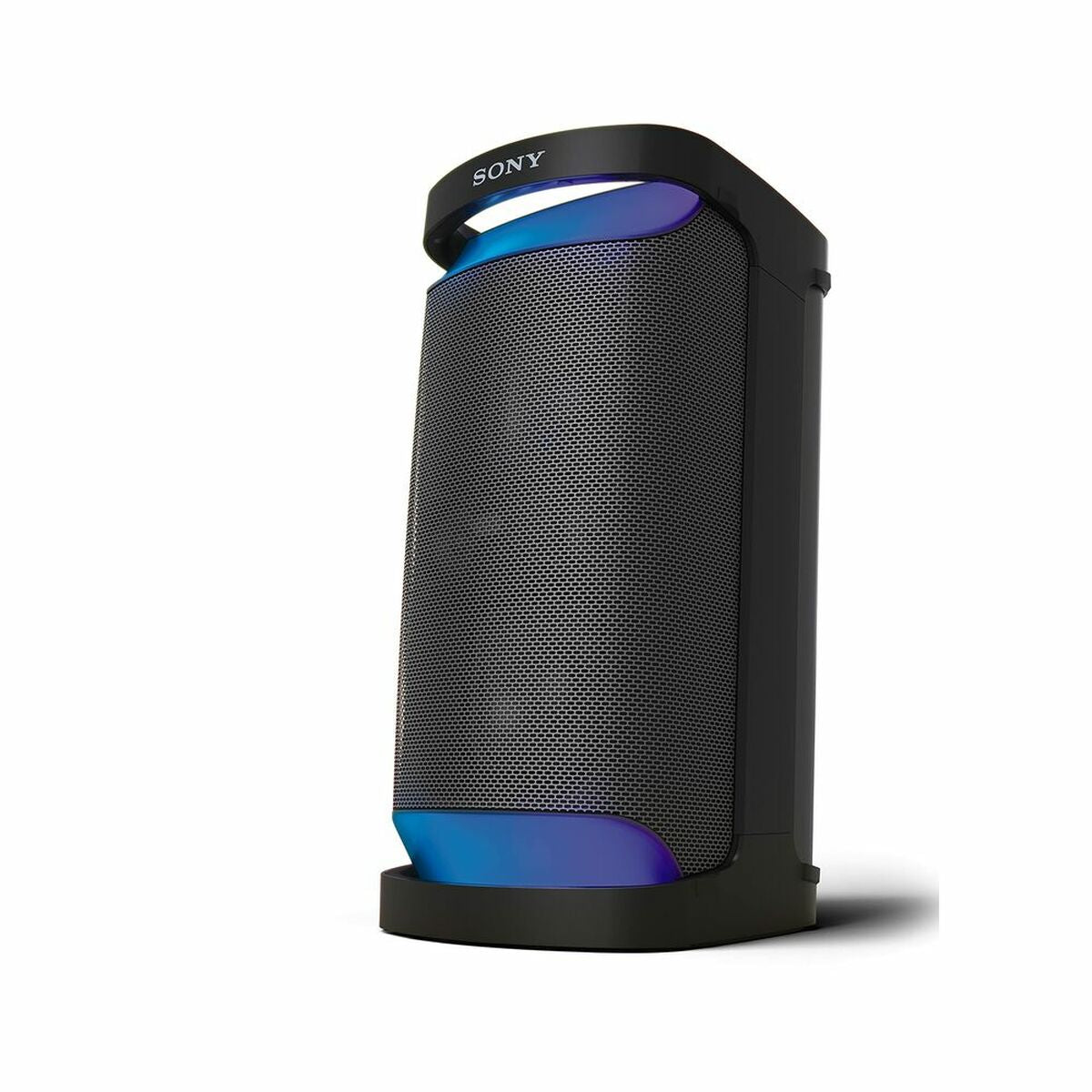 Portable Sony SRSXP500B.CEL Bluetooth speaker with rugged design and control buttons, ideal for outdoor listening.