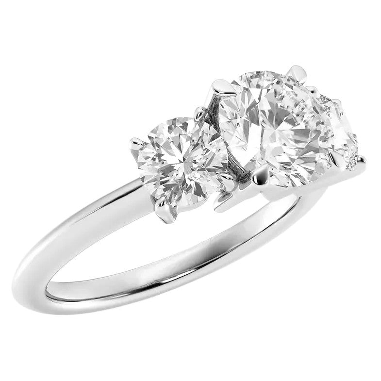 AGI Certified 2 CTW lab-grown diamond engagement ring with three round stones in 14K white gold, from Start2Finish.