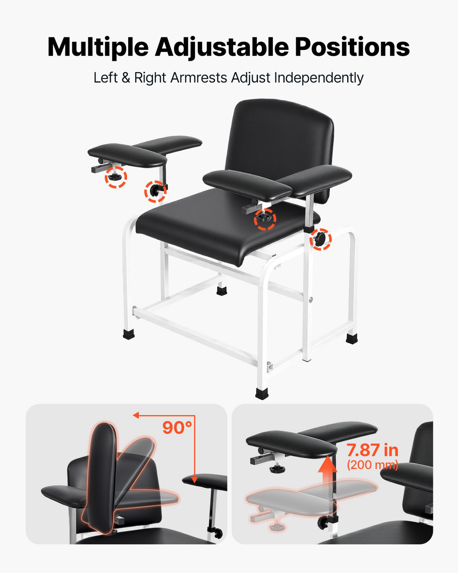 Start2Finish VEVOR phlebotomy chair with adjustable armrests, padded seat, and PVC leather for blood draws in medical clinics.