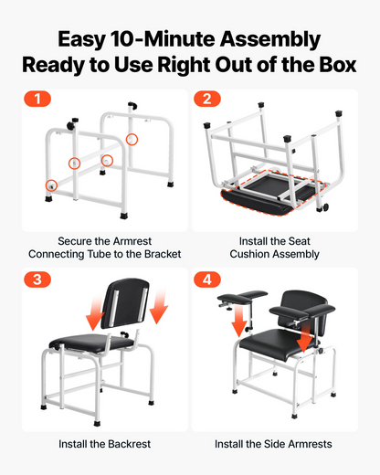 Start2Finish VEVOR phlebotomy chair with padded seat, adjustable armrests, PVC leather, suitable for blood draws in medical clinics.