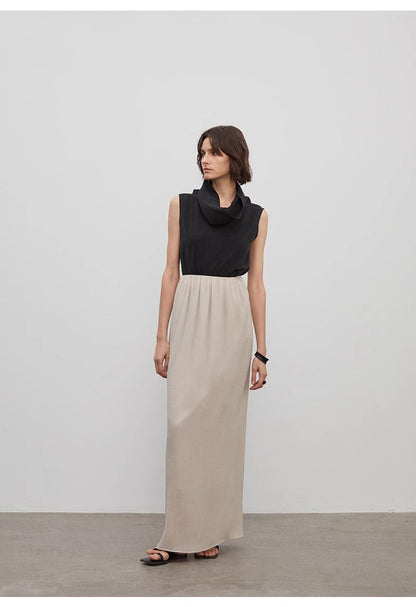 Brown Coeus high-density silk luxury skirt for women, showcasing smooth fabric and elegant design in a fashionable image.
