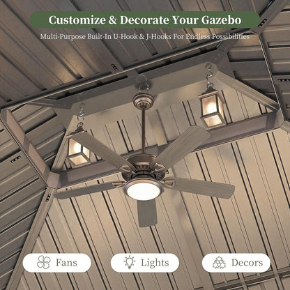 14x10 Feet Hardtop Gazebo Solar Powered LED Lighting