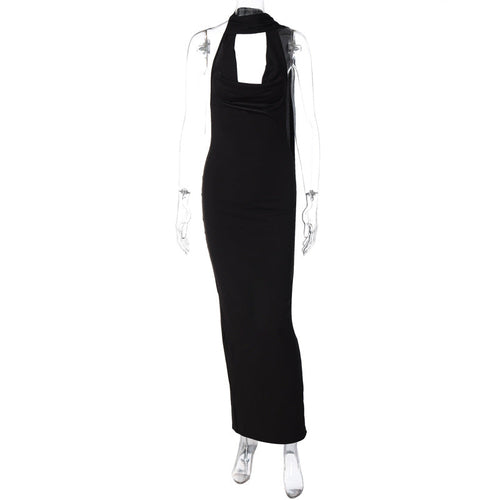 Green Alcestis slim backless halter neck dress, showcasing a stylish design with a halter neckline and open back.