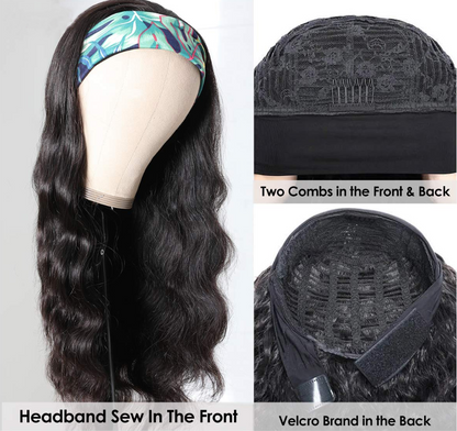 Cerise Alfie body wave human hair headband wig with scarf, easy to wear, no glue, suitable for women, bath and beauty accessory