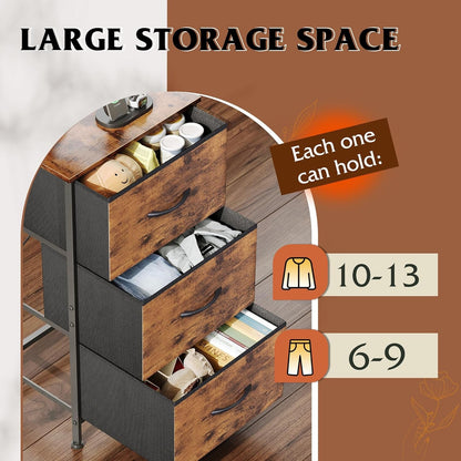 Rustic brown wood grain finish dresser with three drawers from Peach Maple, showcasing natural wood texture and sturdy furniture design.