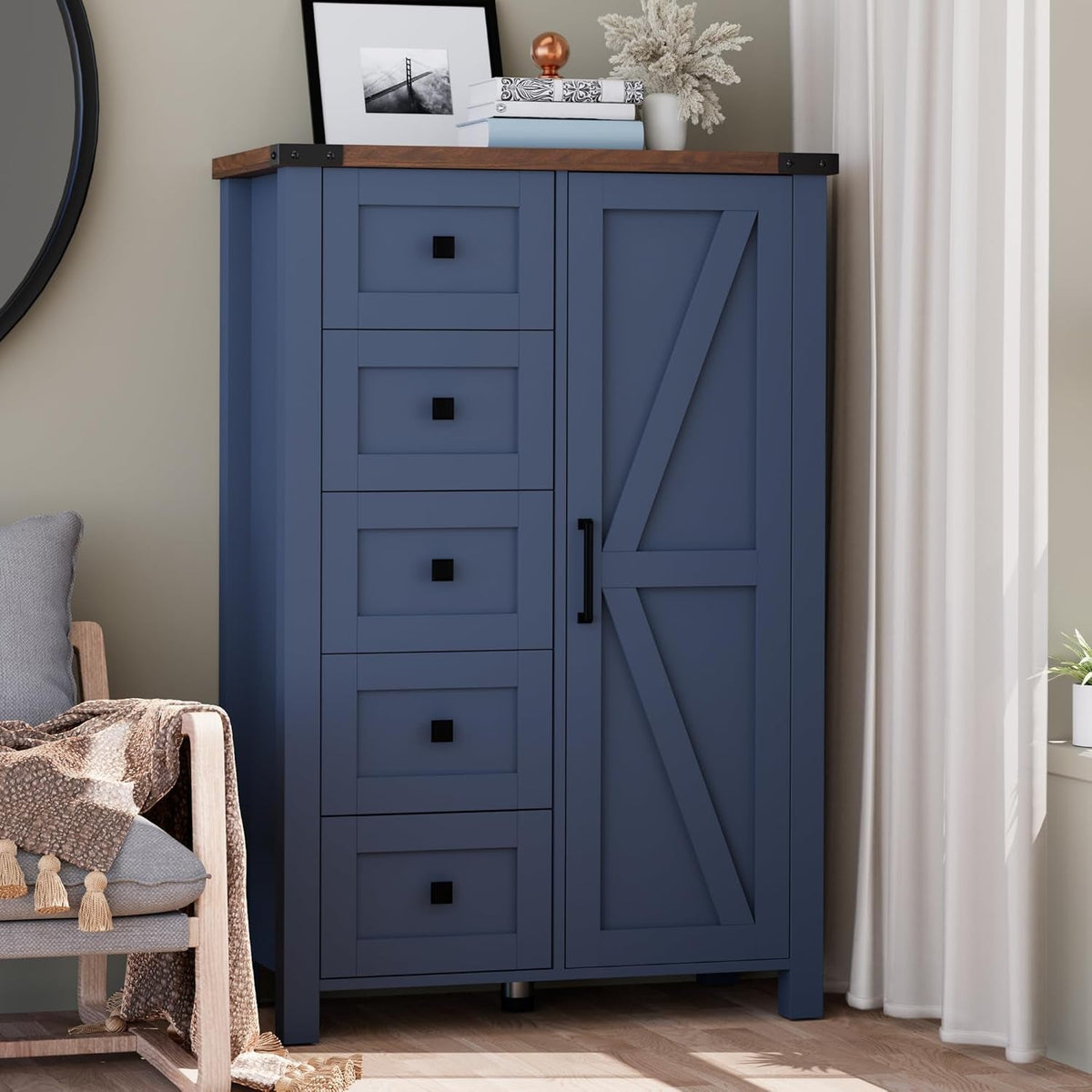 Farmhouse Whitewashed Extra Tall Dresser With Drawers