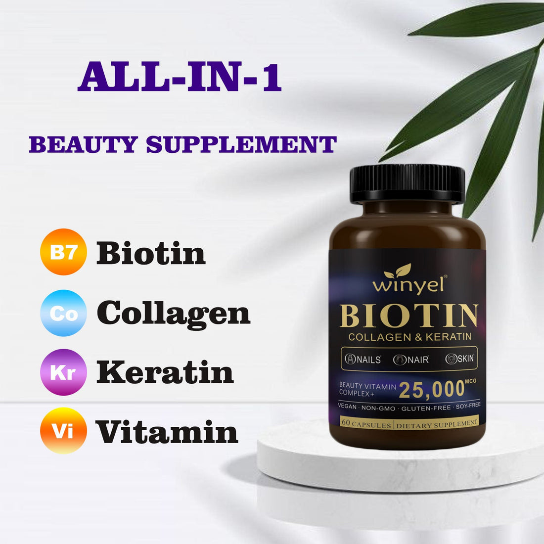 Pear Daisy Biotin Collagen Hyaluronic Acid Keratin supplement for supporting healthy, normal hair growth and strength.