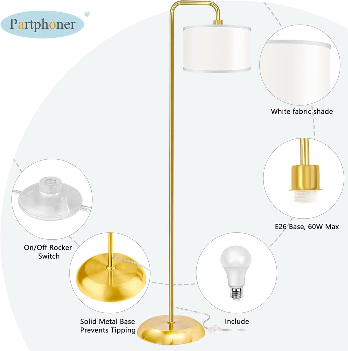 LED Floor Lamp With 3 Color Temperatures Gold Finish