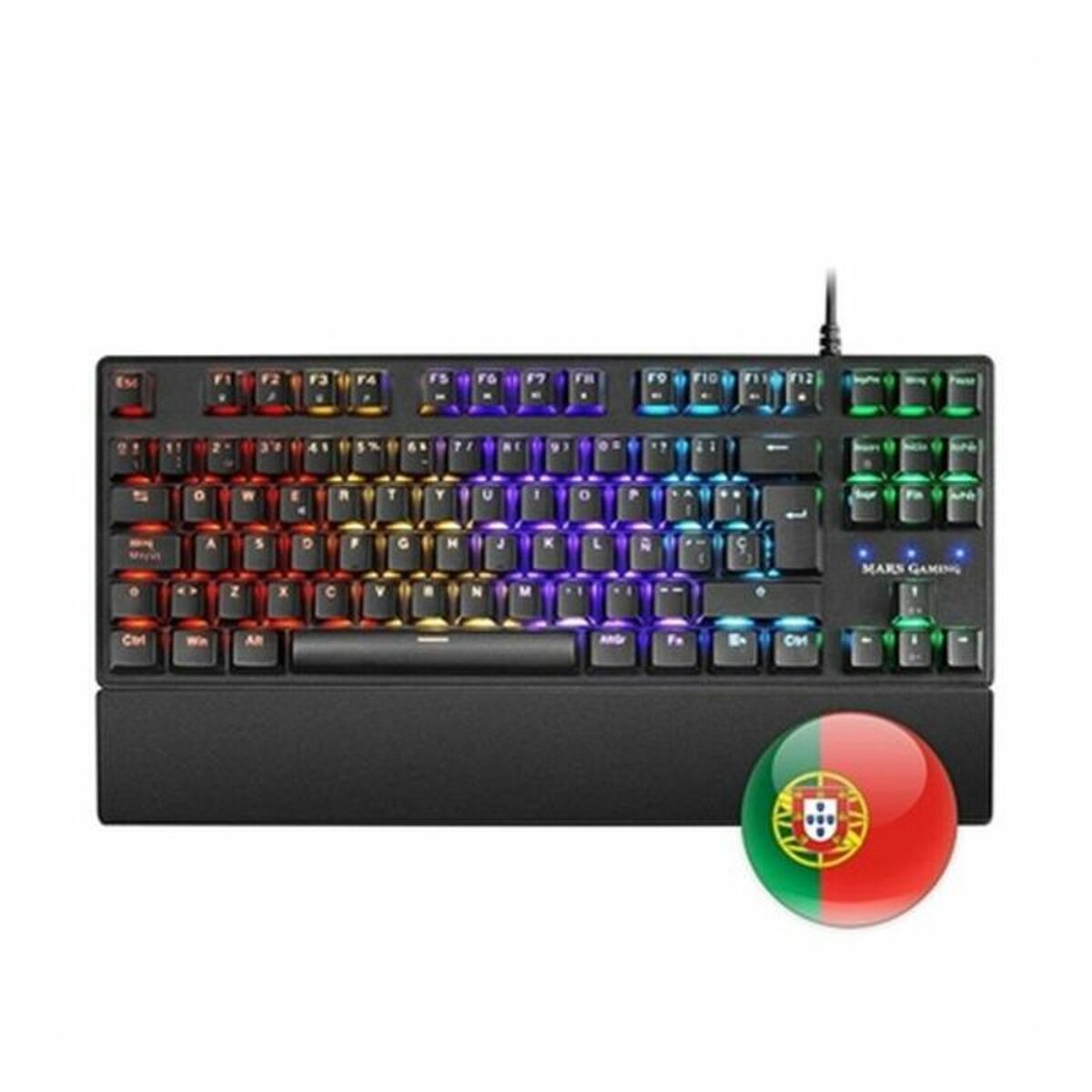 Mars Gaming MKXTKLR gaming keyboard with RGB backlit keys, black design, and mechanical switches for gaming and typing.