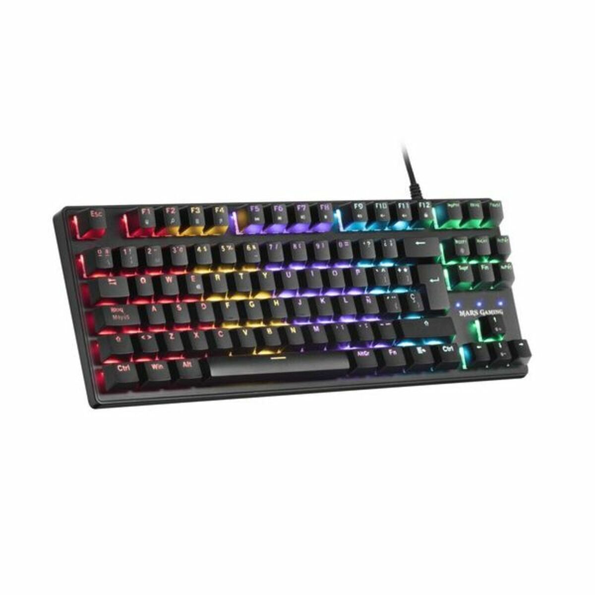 Mars Gaming MKXTKLR gaming keyboard with RGB backlit keys and mechanical switches, designed for gamers and computer enthusiasts.
