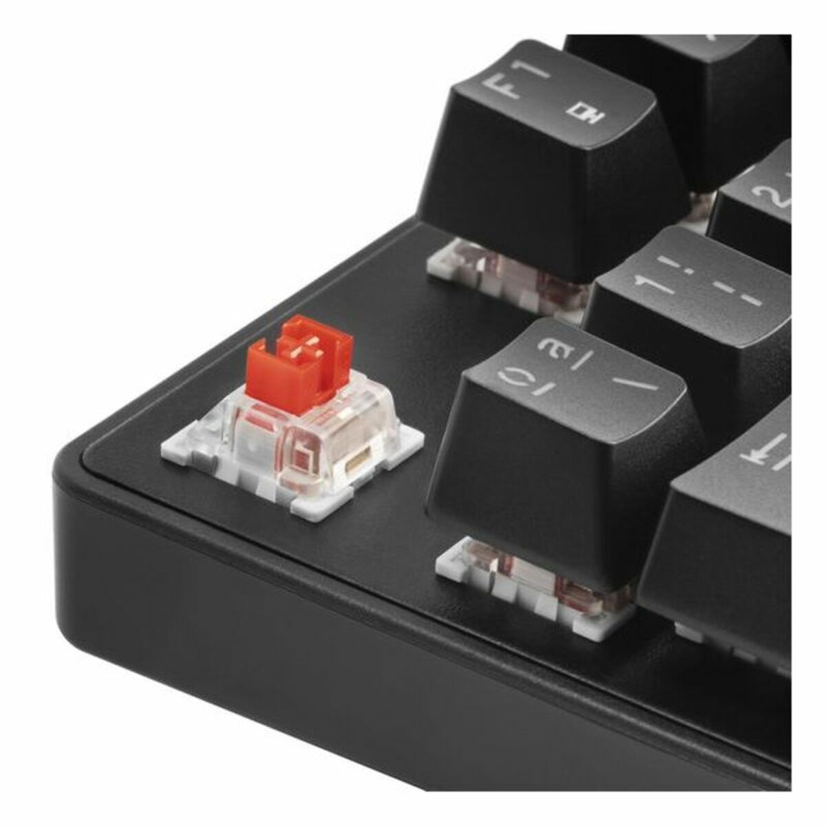 Backlit Mars Gaming MKXTKLR gaming keyboard with mechanical keys and customizable RGB lighting, viewed from above.