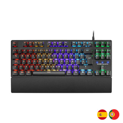 Mars Gaming MKXTKLR gaming keyboard with RGB backlit keys and mechanical switches, designed for gamers.