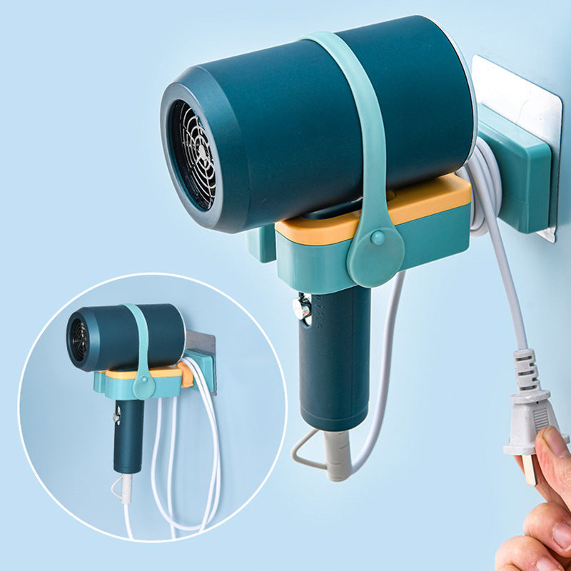 Wall-mounted Maroon Asteria bathroom hair dryer rack, punch-free multifunctional holder for bathroom organization.
