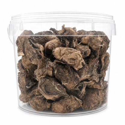 Start2Finish smoked chicken heads dog treats in a 5L bucket, natural high-protein pet chews for dogs, 80 pieces.