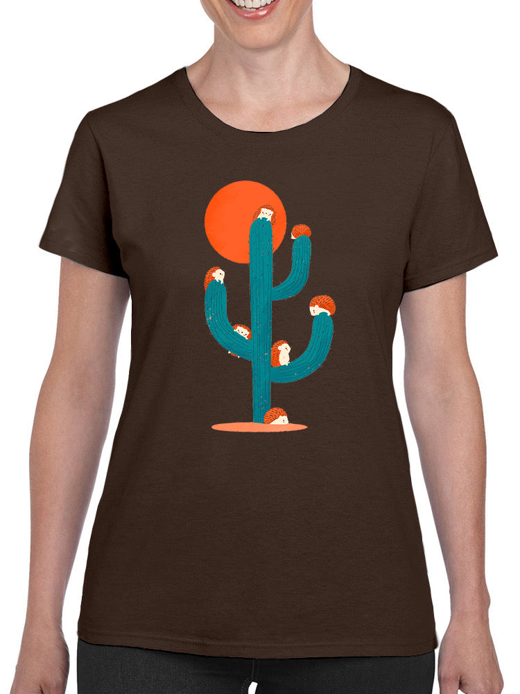 Start2Finish Hedgehogs on a Cactus T-shirt featuring playful hedgehog illustrations on a green cactus background.