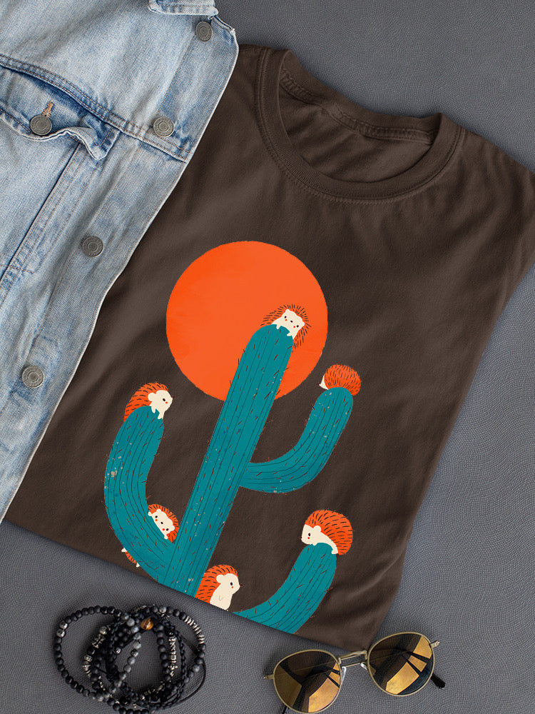 Start2Finish Hedgehogs on a Cactus T-shirt featuring playful hedgehog illustrations on a green cactus design.