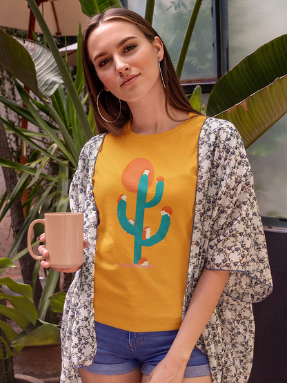 Start2Finish Hedgehogs on a Cactus T-shirt featuring colorful hedgehog and cactus illustrations on soft fabric.