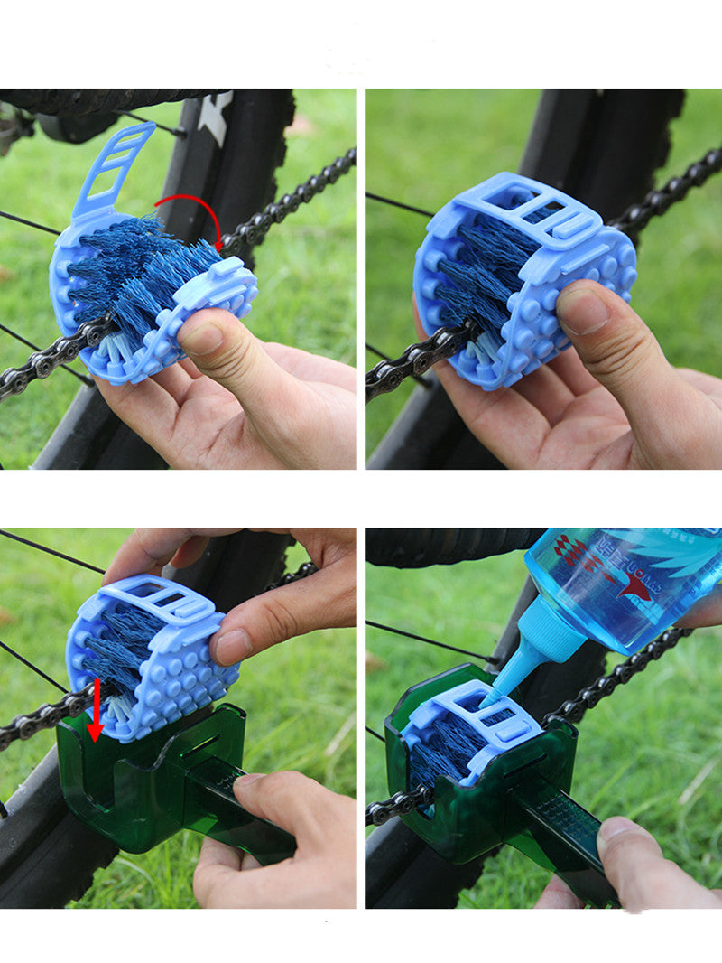 Maroon Asteria bicycle chain cleaner scrubber brush for cycling maintenance, shown with bristles and handle for bike chain cleaning.
