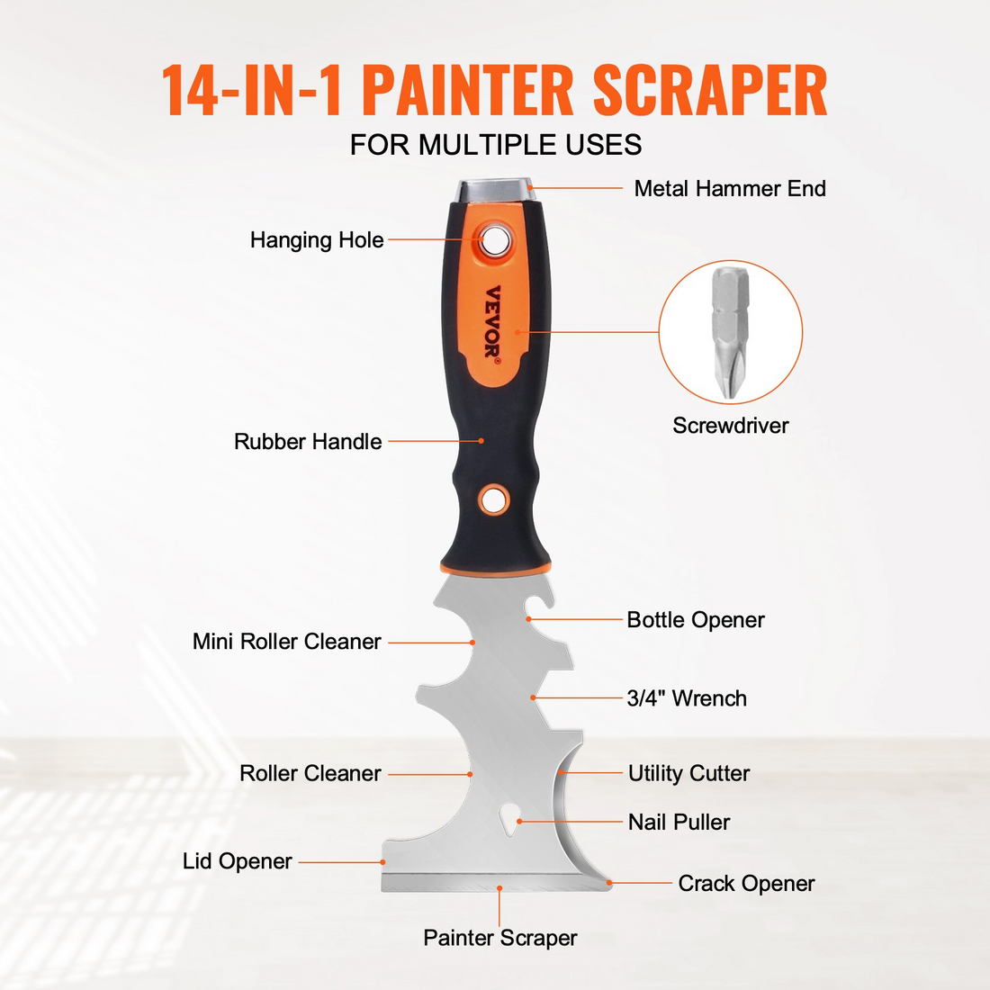 Start2Finish VEVOR drywall knife set with stainless steel putty knives, taping knives, painter scraper, and 12-inch mud pan for drywall finishing.