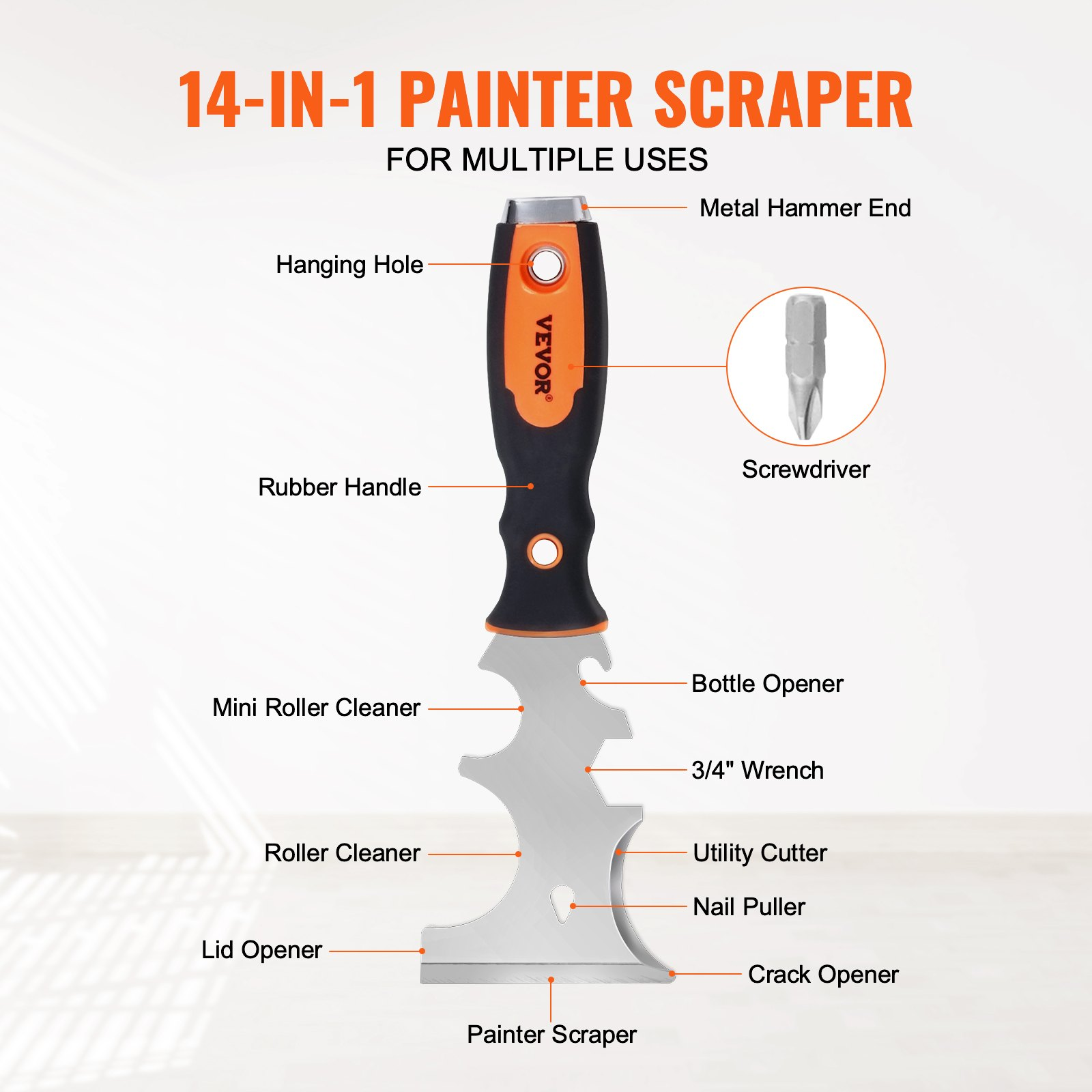 Start2Finish VEVOR drywall knife set with stainless steel putty knives, taping knives, painter scraper, and 12-inch mud pan for drywall finishing.