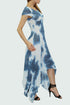 Blue short sleeve tie-dye print dress by Yellow Hera, casual clothing with vibrant, colorful pattern and comfortable fit.
