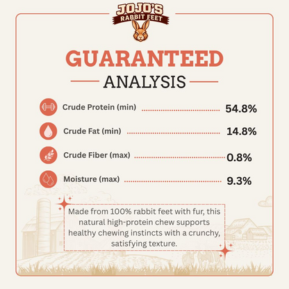 Start2Finish rabbit feet with fur dog treats, natural single ingredient chews in a 50-piece bucket for small to large dogs.