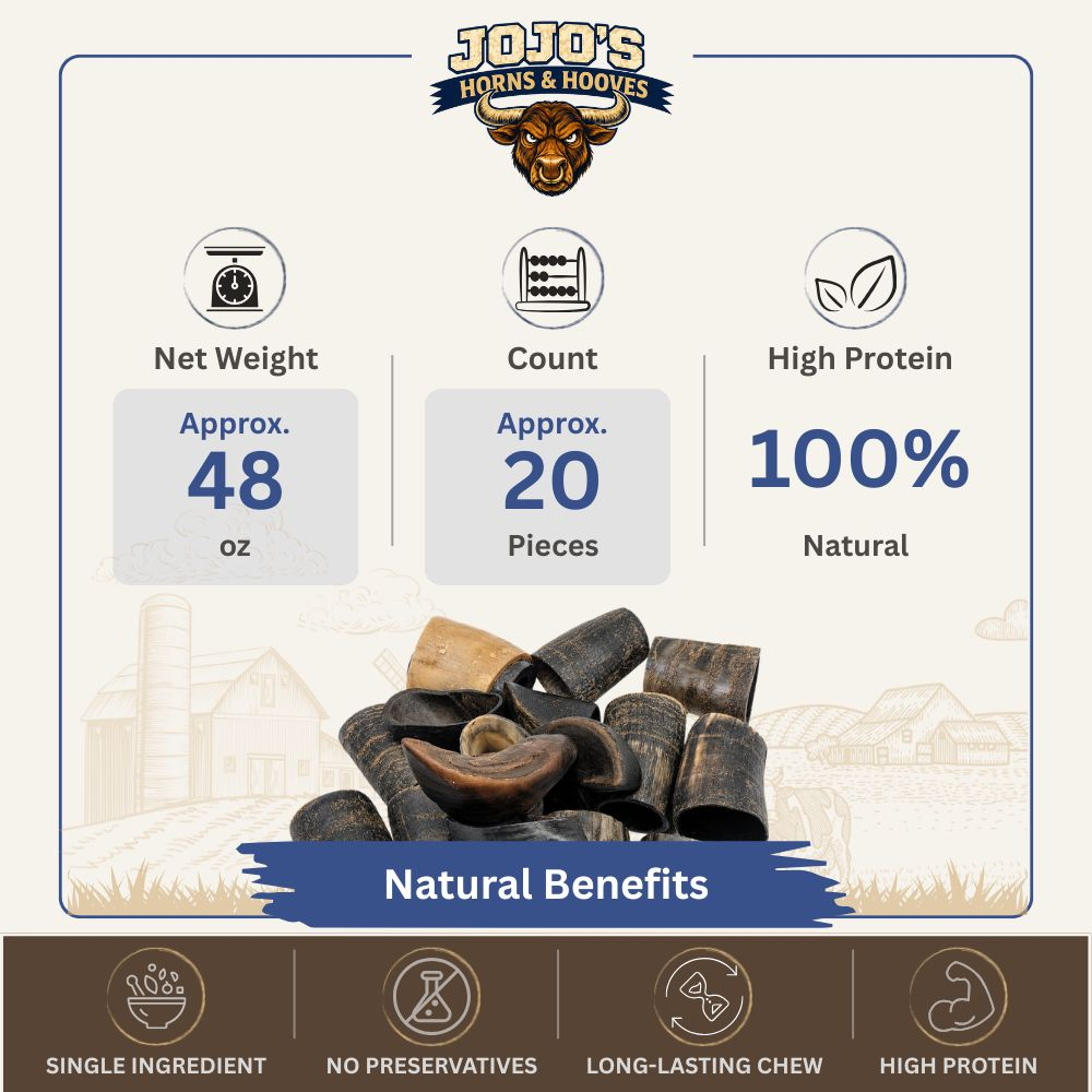 Horns &amp; Hooves Dog Chews by Start2Finish in a bucket, natural long-lasting dog treats, 20 pieces for pet supplies.