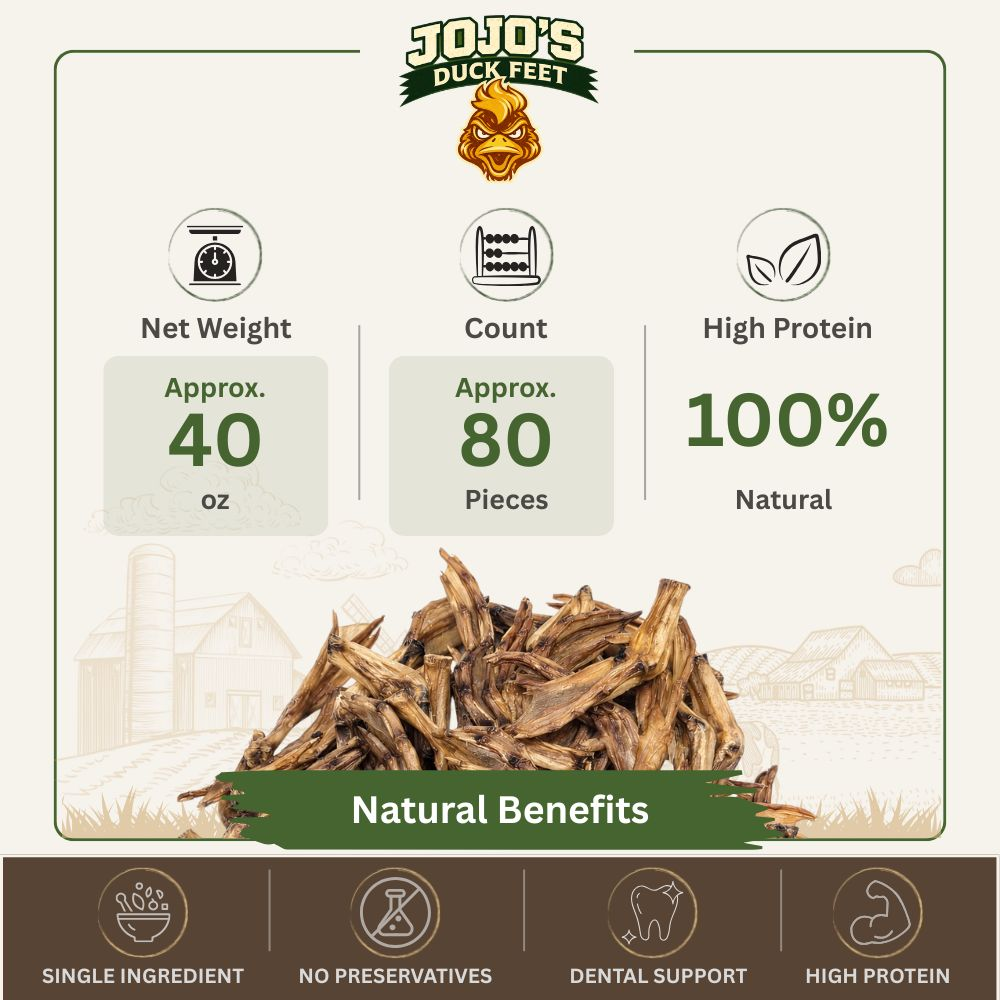 Start2Finish Duck Feet Dog Treats in a bucket, natural high-protein single ingredient chews for dogs, 80 pieces.