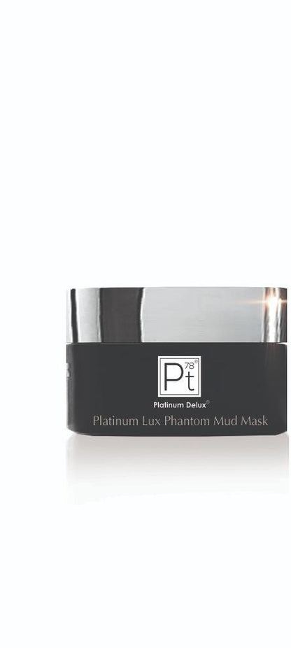 Amaranth Daisy Platinum Lux Phantom Mud Mask in a jar, with a smooth, dark clay texture for bath and beauty skincare routines.