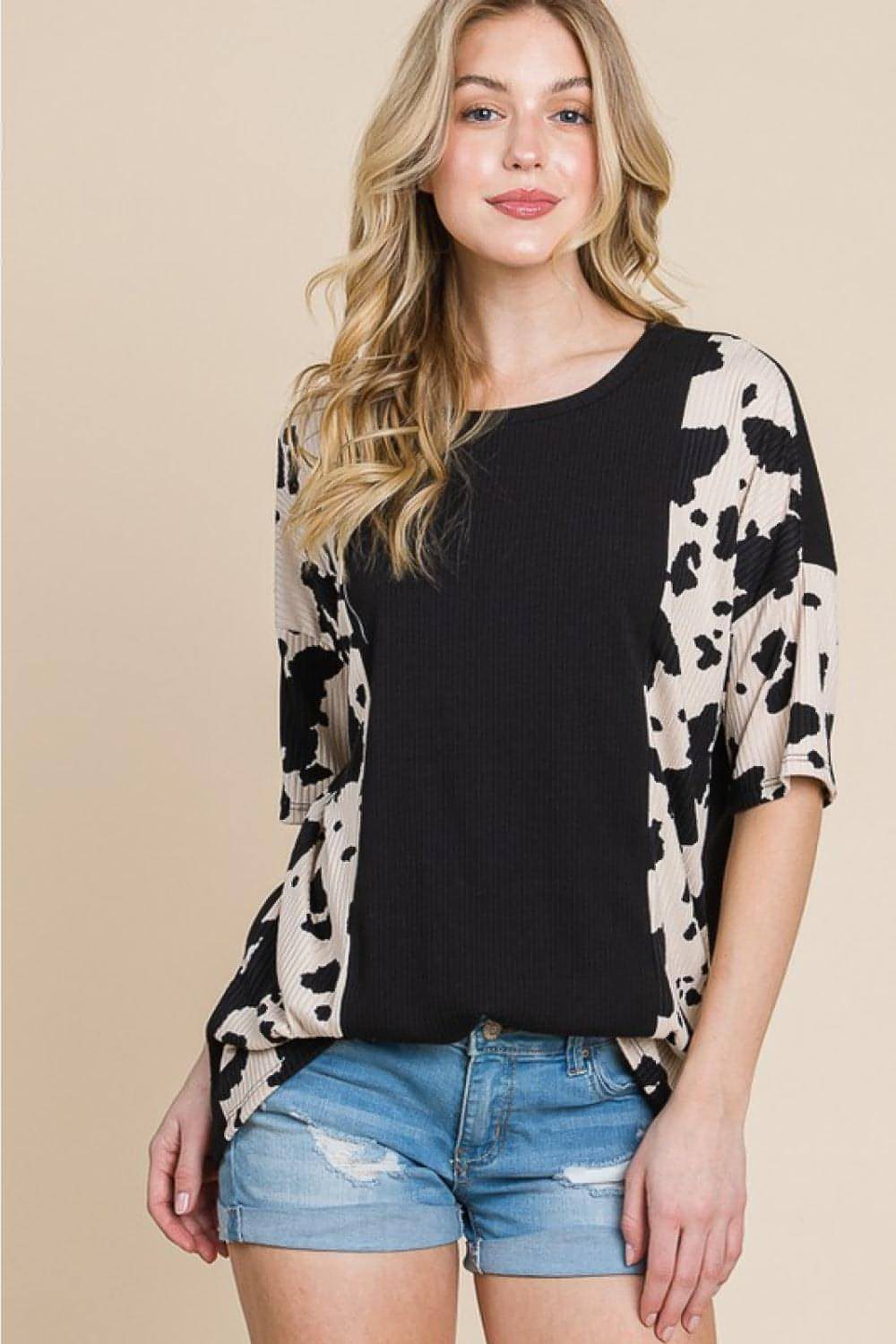 Carmine Juneberry BOMBOM Rodeo Love ribbed animal contrast T-shirt featuring a graphic design and fitted style.
