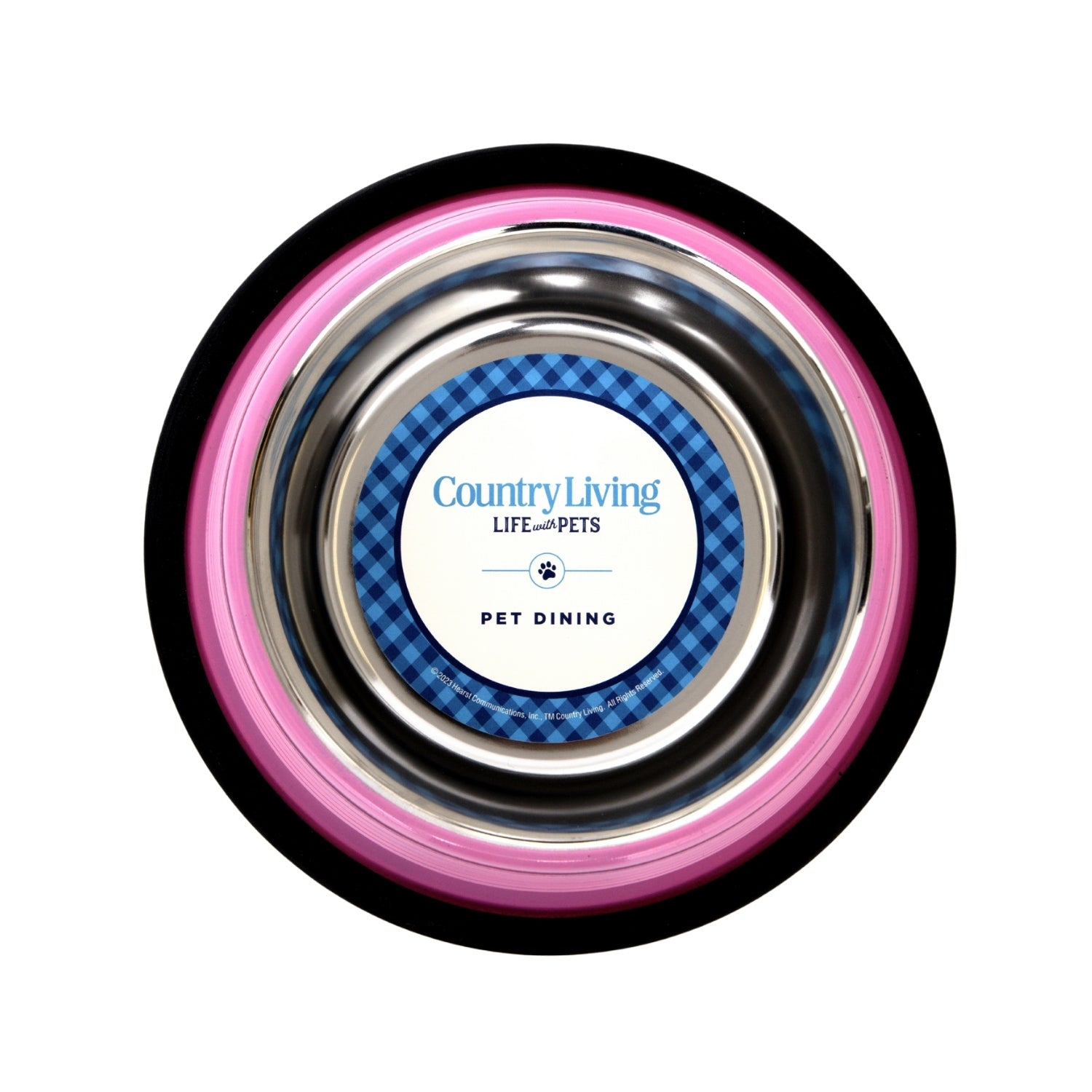 Start2Finish Country Living set of 2 pink ribbed non-slip pet bowls for dogs and cats on a white background.