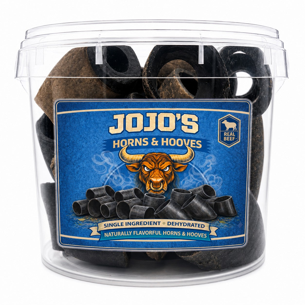 Start2Finish Horns &amp; Hooves Dog Chews in a 20-piece bucket, natural long-lasting pet supplies for dogs.