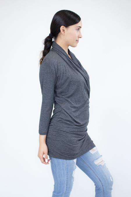 Yellow Hera front warp solid top, stylish clothing in a soft fabric with a flattering fit and clean design.
